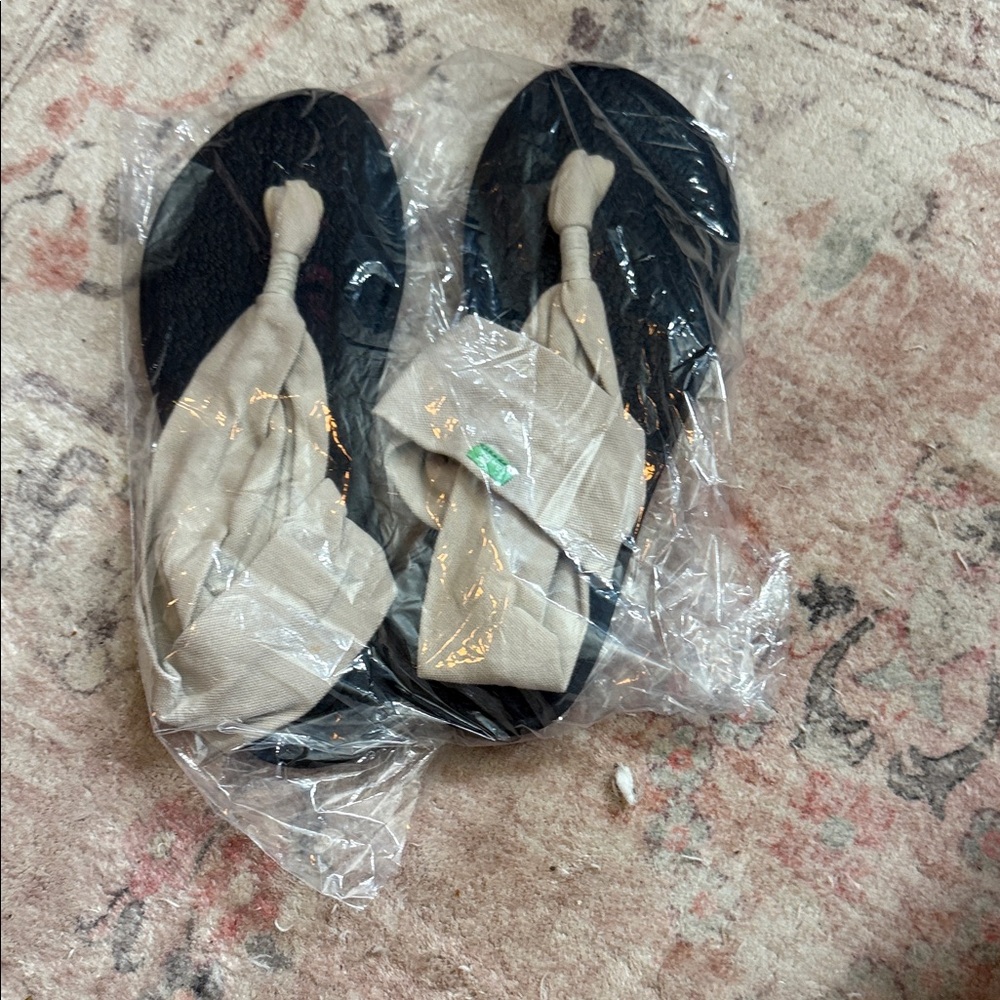 Beige and Black Knotted Strap Sandals